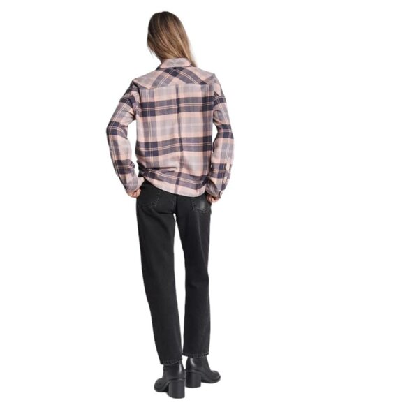 Rag & Bone Cruz Cotton Blend Button Up Flannel Top in Pink Plaid - Picture 8 of 12